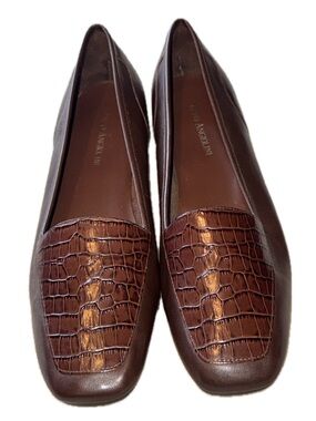 👞📚 ENZO ANGIOLINI Brown Leather Croc Panel Loafers Women’s US Sz 9N Narrow